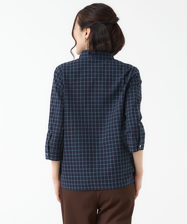 コットン デザイン 七分袖 ブラウス