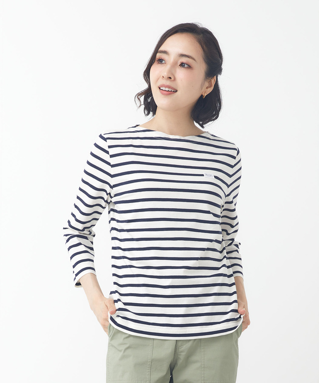 スノーコットン ボーダー 七分袖Tシャツ【接触冷感】
