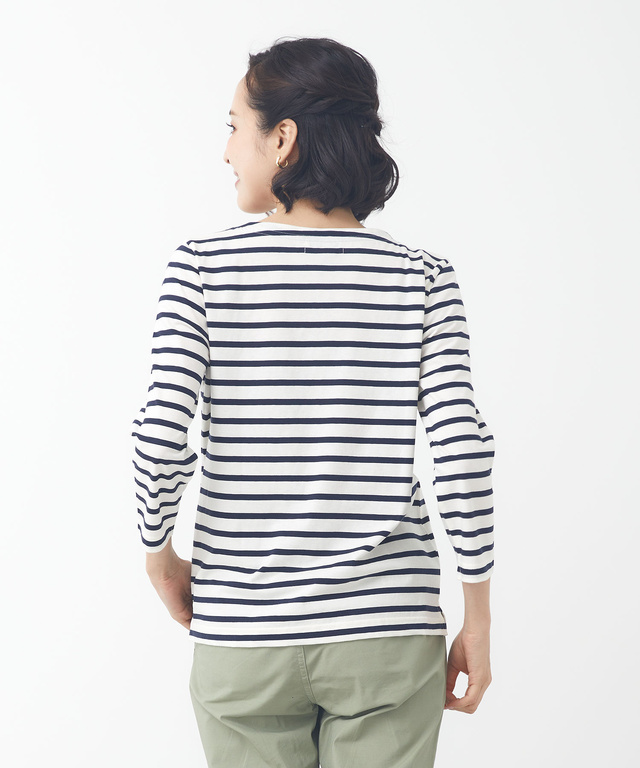 スノーコットン ボーダー 七分袖Tシャツ【接触冷感】