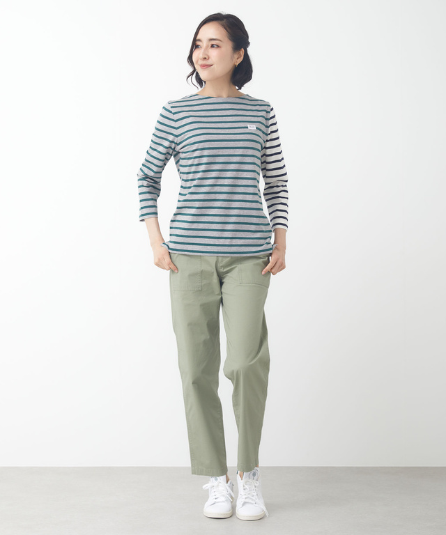 スノーコットン ボーダー 七分袖Tシャツ【接触冷感】
