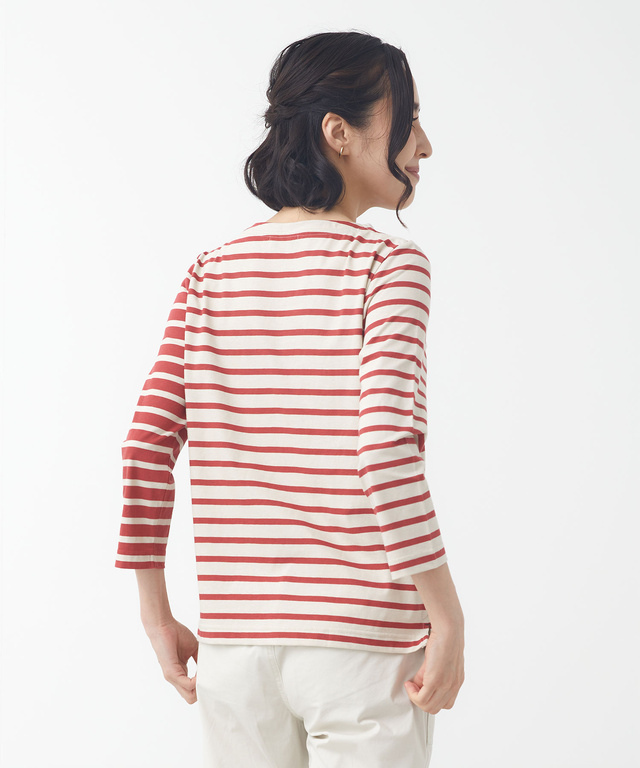 スノーコットン ボーダー 七分袖Tシャツ【接触冷感】