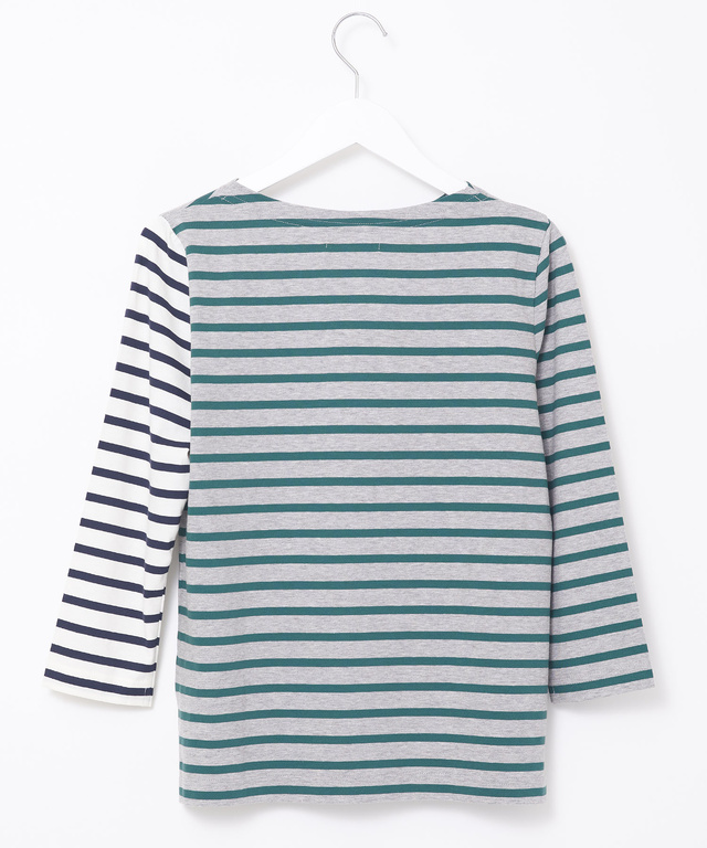 スノーコットン ボーダー 七分袖Tシャツ【接触冷感】