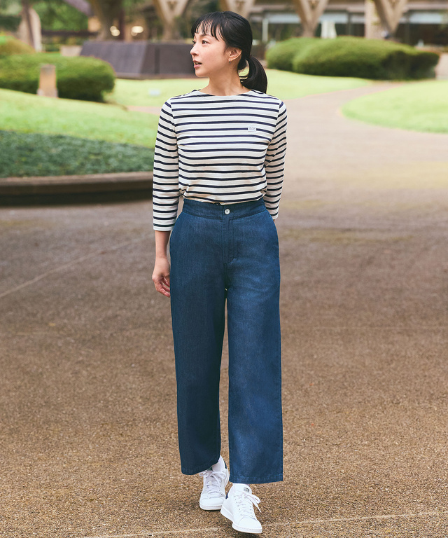 スノーコットン ボーダー 七分袖Tシャツ【接触冷感】