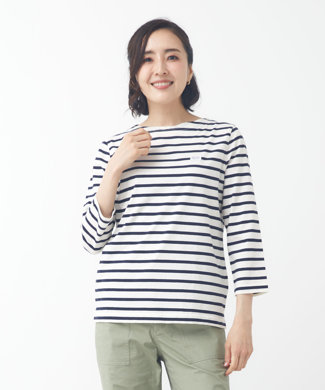スノーコットン ボーダー 七分袖Tシャツ【接触冷感】