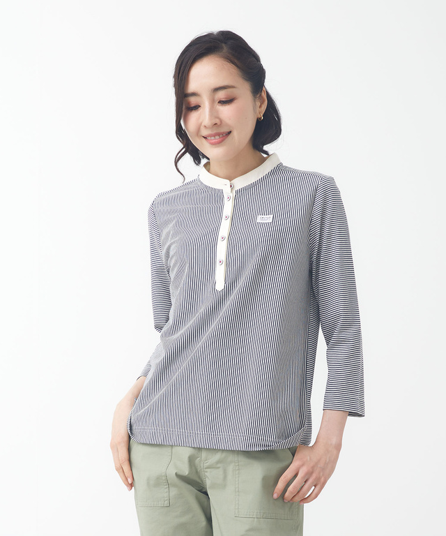 スノーコットン バンドカラー 七分袖Tシャツ【接触冷感】