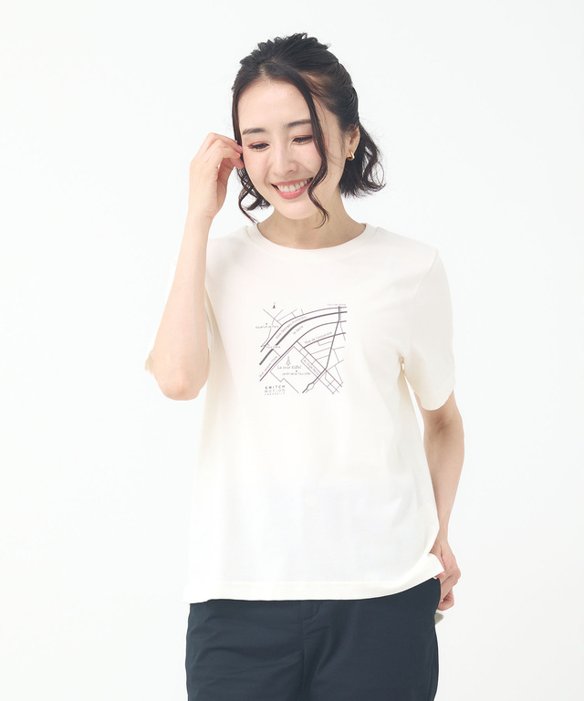 マップ柄 サイドスリット Tシャツ【吸汗速乾】