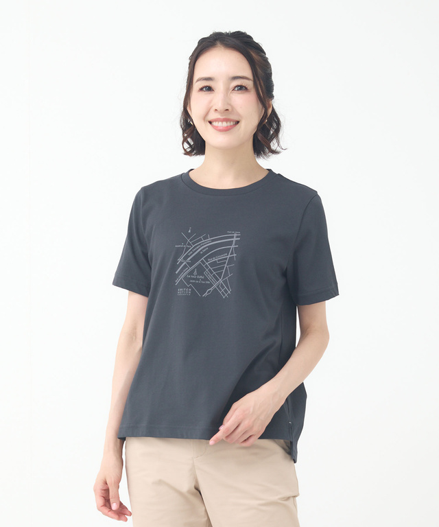 マップ柄 サイドスリット Tシャツ【吸汗速乾】