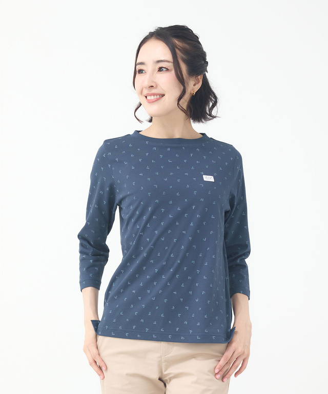 幾何学プリント 7分袖 Tシャツ【吸汗速乾】