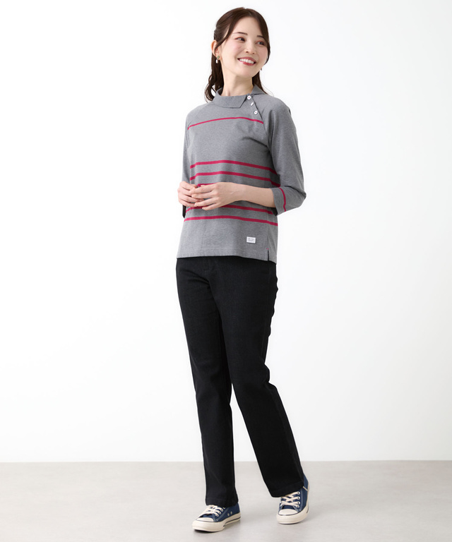 ハイネック ボーダー カットソー