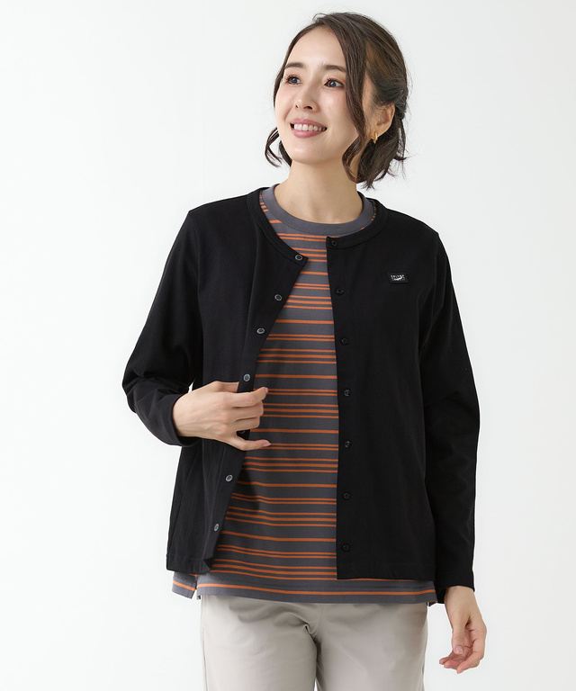 サテンテープ クルーネック カーディガン【吸汗速乾】