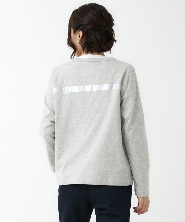 サテンテープ クルーネック カーディガン【吸汗速乾】