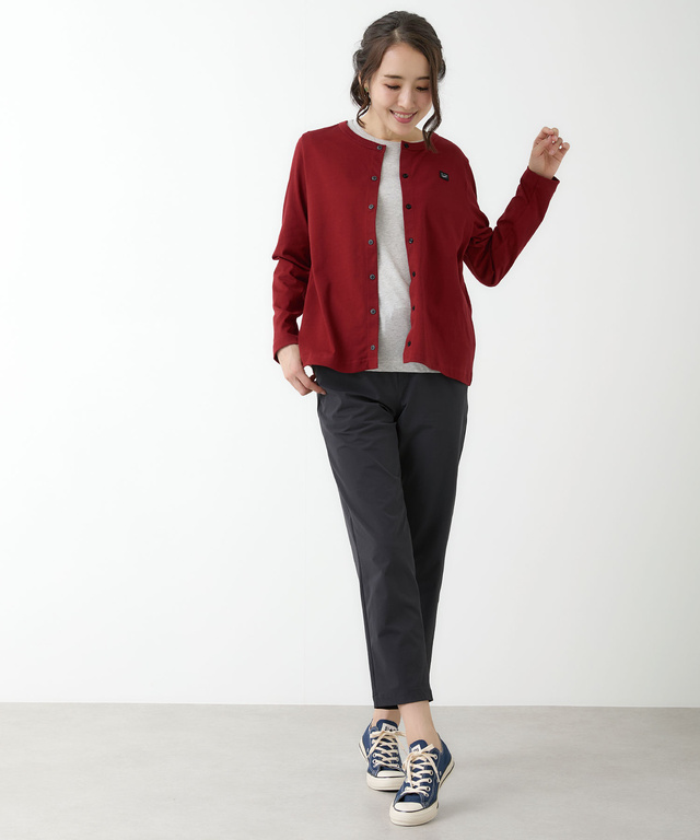 サテンテープ クルーネック カーディガン【吸汗速乾】