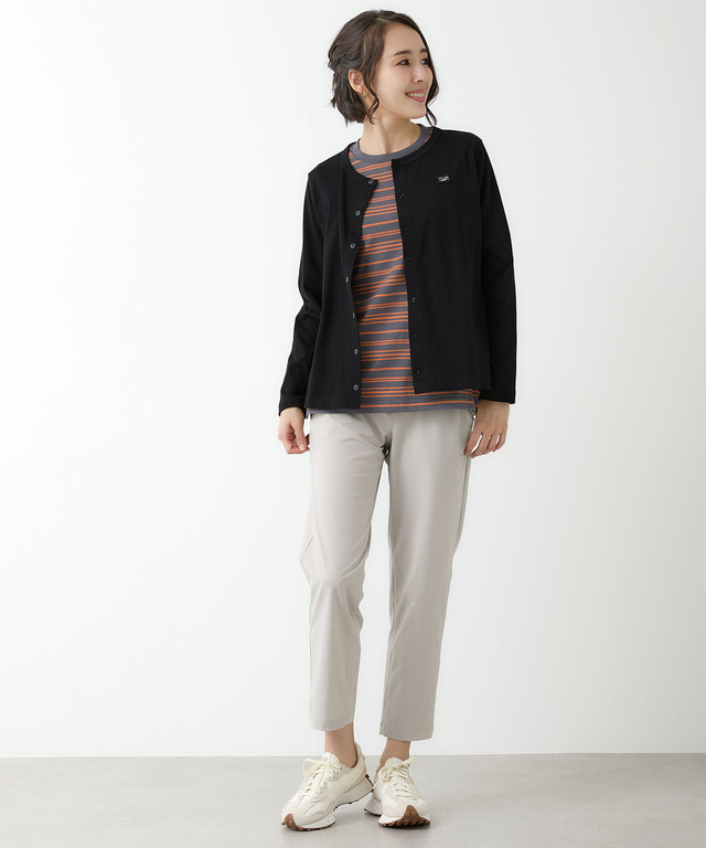 サテンテープ クルーネック カーディガン【吸汗速乾】