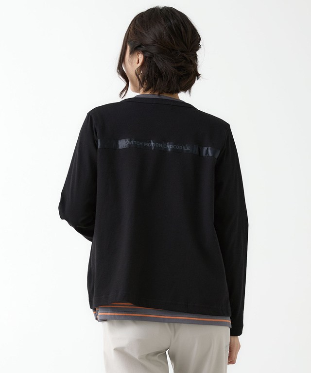 サテンテープ クルーネック カーディガン【吸汗速乾】