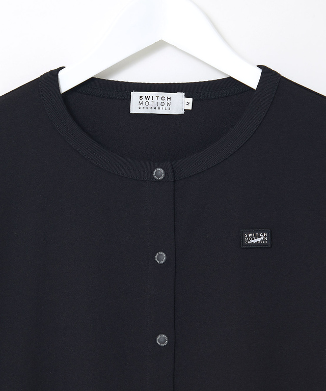 サテンテープ クルーネック カーディガン【吸汗速乾】