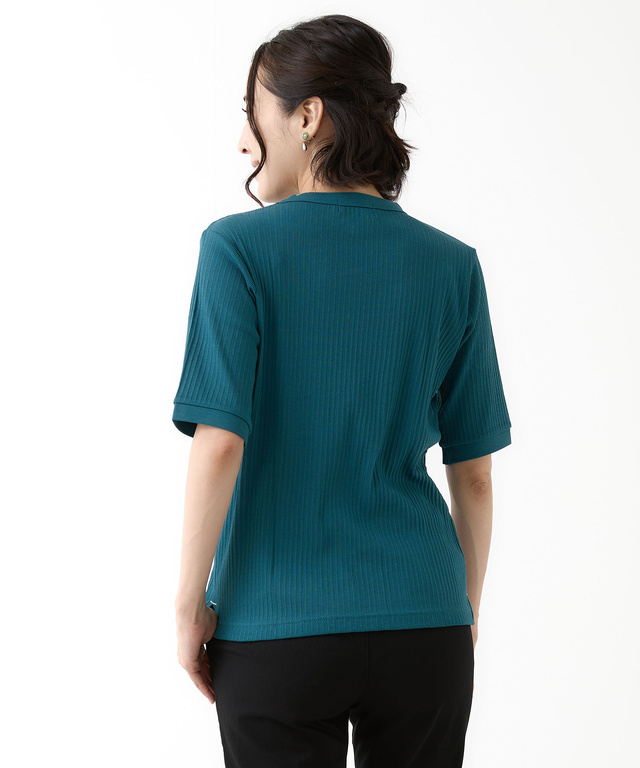 地柄 5分袖 カットソー