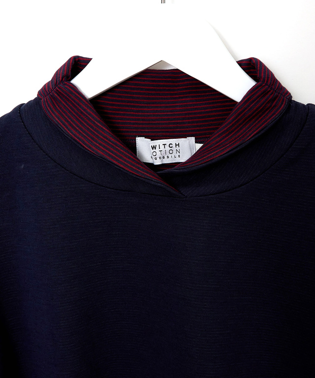  裏ボーダー ハイネック カットソー