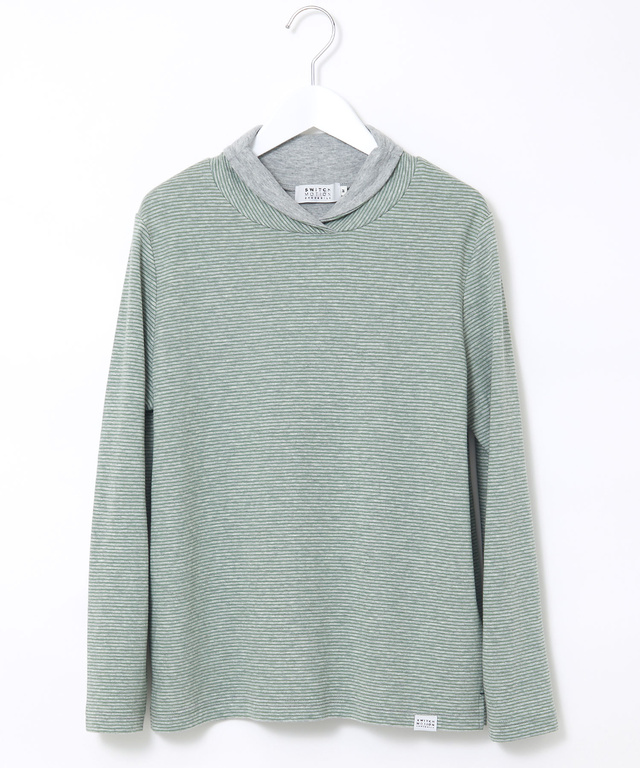  裏ボーダー ハイネック カットソー