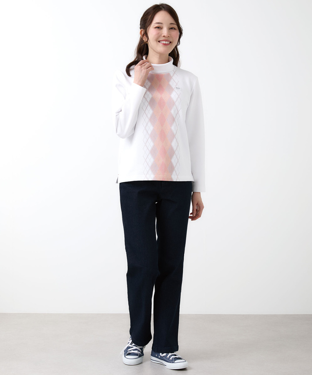 裏起毛 アーガイル ハイネックカットソー