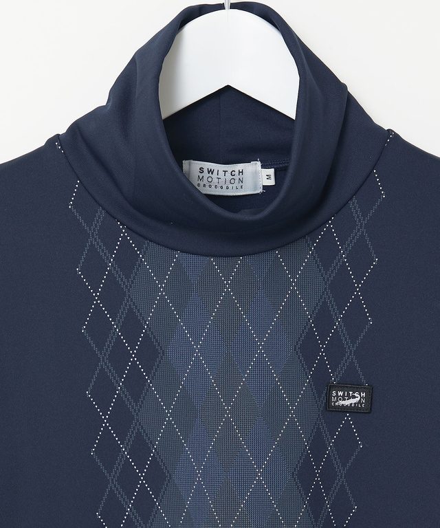 裏起毛 アーガイル ハイネックカットソー