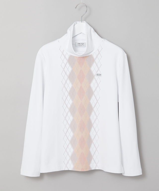 裏起毛 アーガイル ハイネックカットソー