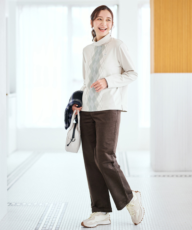 裏起毛 アーガイル ハイネックカットソー