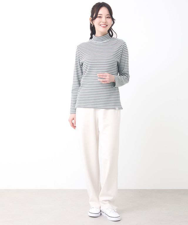 スムース ボーダー タートルネックカットソー