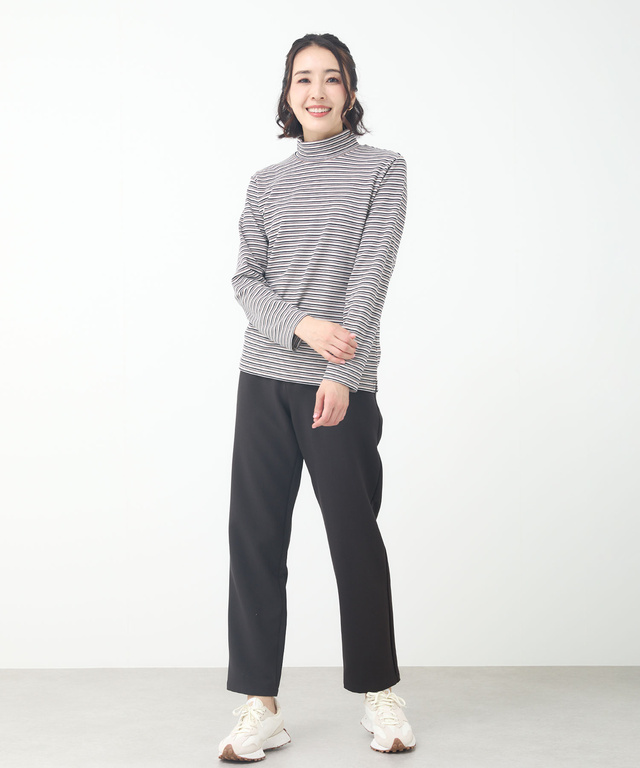 スムース ボーダー タートルネックカットソー