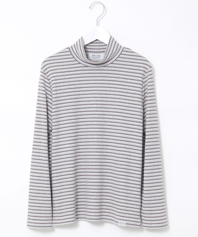 スムース ボーダー タートルネックカットソー