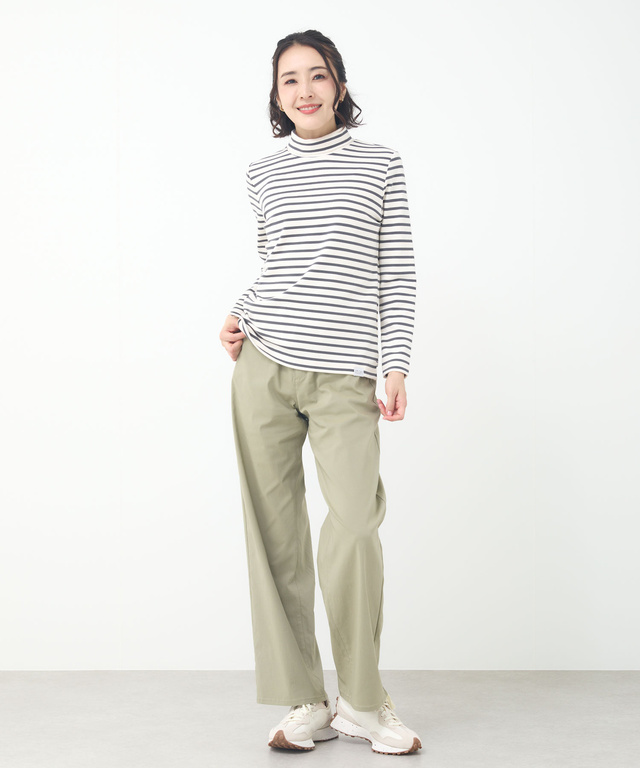 起毛ボーダー タートルネックカットソー