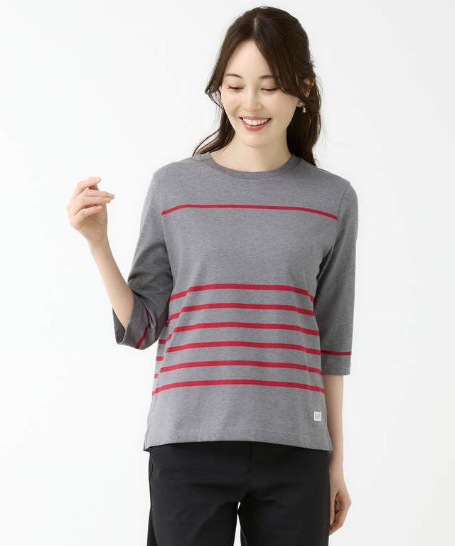 天竺 ボーダー クルーネック カットソー