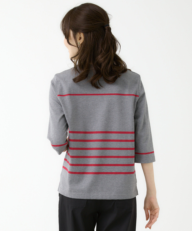 天竺 ボーダー クルーネック カットソー