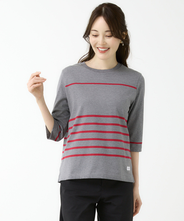 天竺 ボーダー クルーネック カットソー
