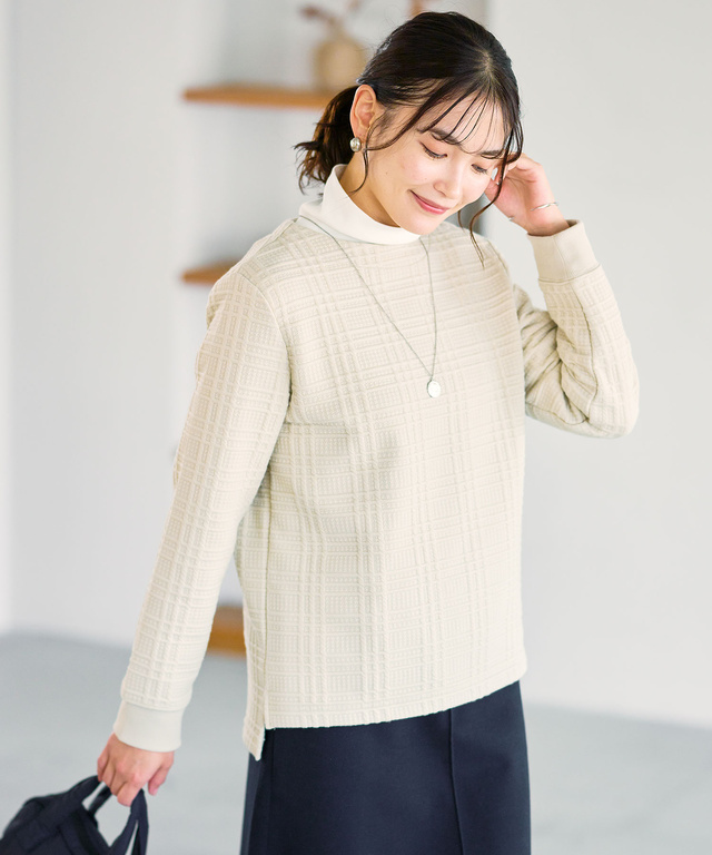 ブリスターチェック柄 ボタン付 トレーナー