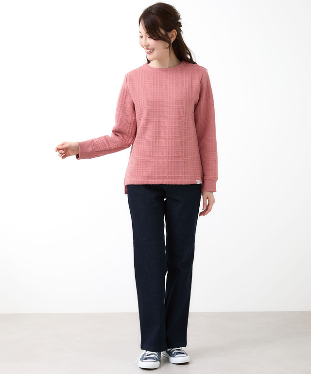 ブリスターチェック柄 ボタン付 トレーナー