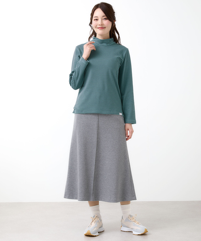 天竺 ボーダー柄 ハイネックカットソー