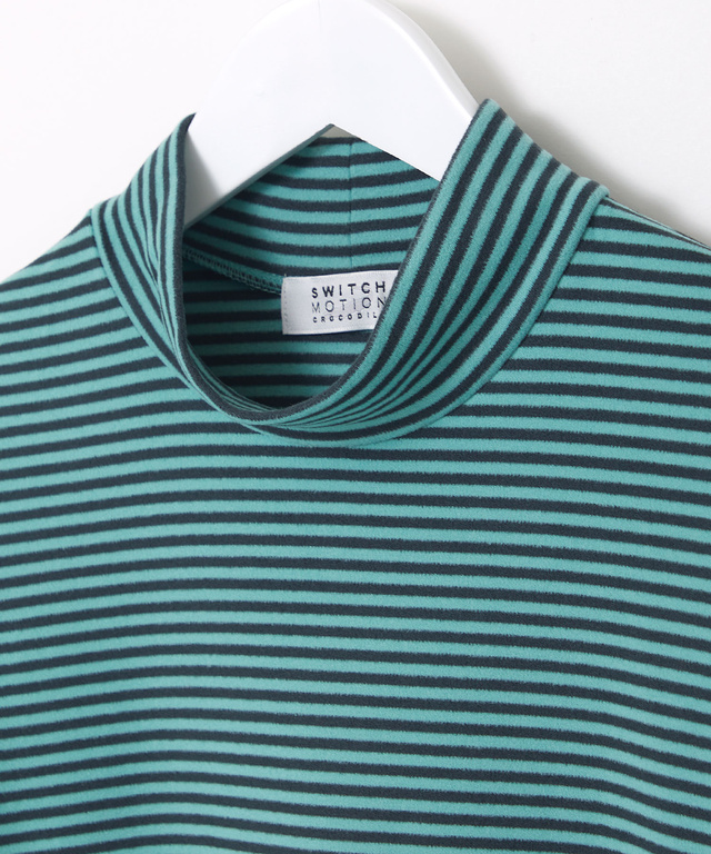 天竺 ボーダー柄 ハイネックカットソー