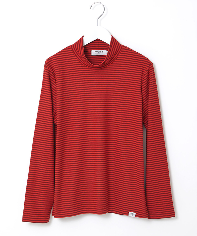 天竺 ボーダー柄 ハイネックカットソー