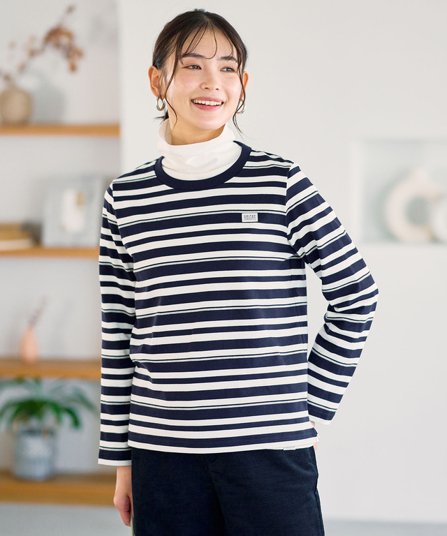 天竺 パネルボーダー クルーネックTシャツ