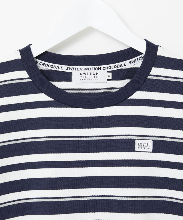 天竺 パネルボーダー クルーネックTシャツ