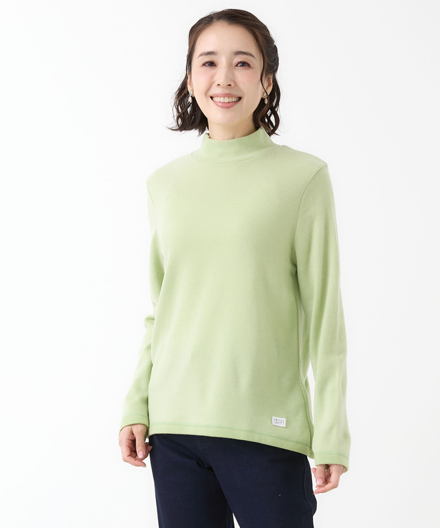 リブボーダー ハイネック カットソー