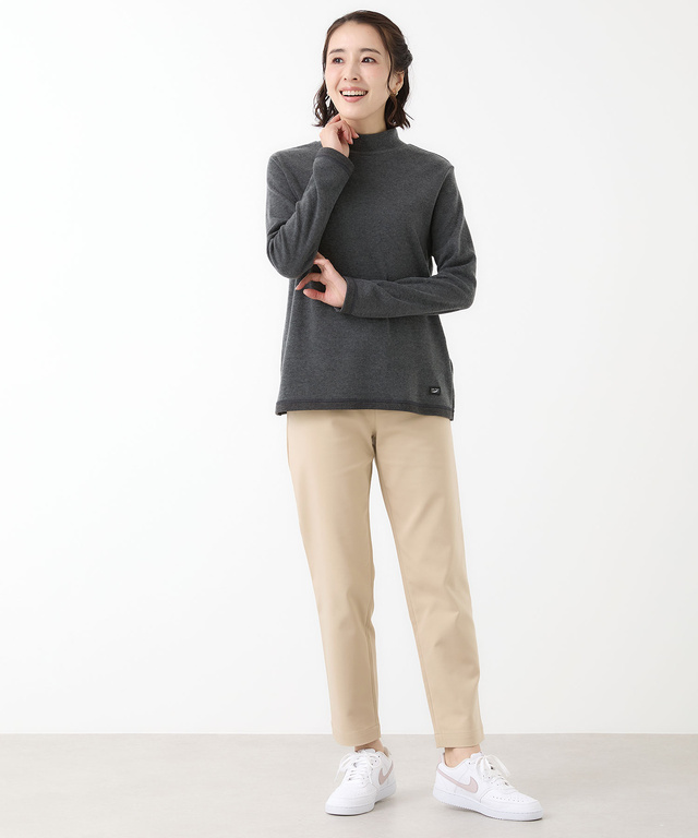 リブボーダー ハイネック カットソー