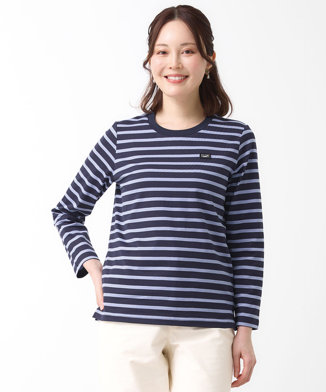 天竺 パネルボーダー クルーネック Tシャツ