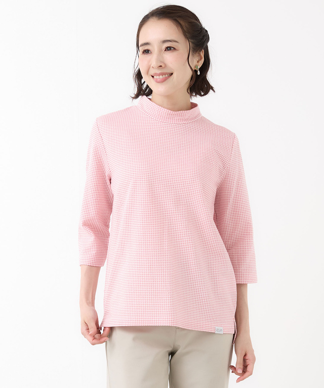 ギンガム ハイネック カットソー