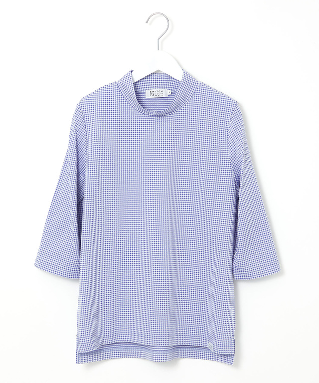 ギンガム ハイネック カットソー