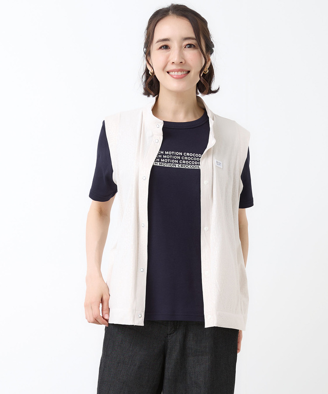 ロゴ ジャカード スタンドカラー ベスト