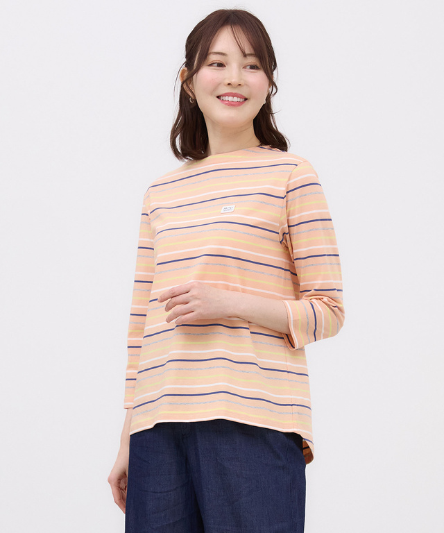 スノーコットン ボーダー 七分袖 Tシャツ【接触冷感】