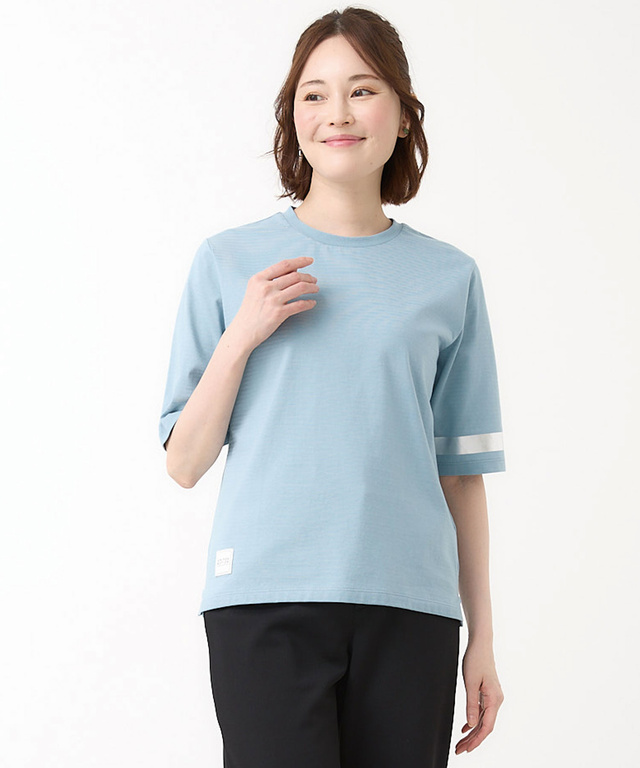 シャドーボーダー天竺 袖ライン Tシャツ