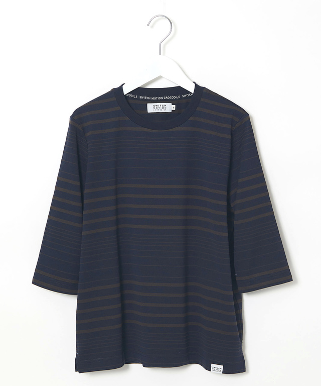 天竺 ボーダー6分袖 Tシャツ