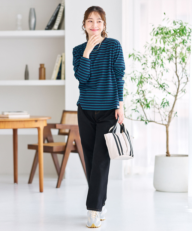 天竺 メランジボーダー クルーネックTシャツ